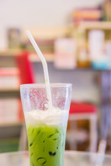 Ice green tea in coffee shop