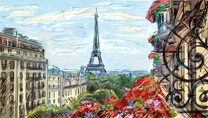 Rolgordijnen Street in paris - illustration © ZoomTeam