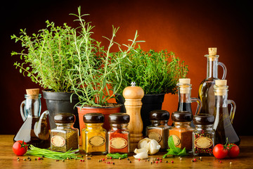 Still life with traditional herbs and spices