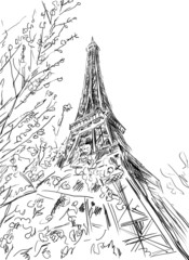 Street in Paris - sketch  illustration