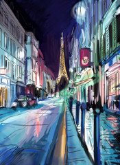Naklejki  Street in paris - illustration