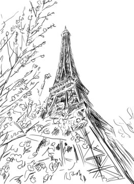 Street in Paris - sketch  illustration