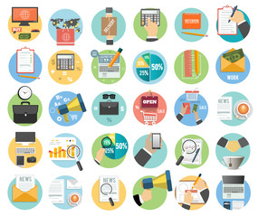 Business, office and marketing items icons.