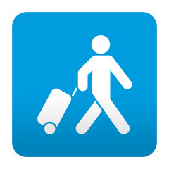 Etiqueta tipo app azul simbolo viajero