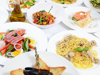 The buffet in the restaurant with different meals