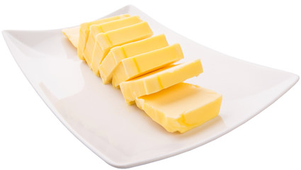 Fresh butter slices in a row