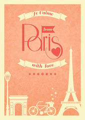 Fototapeta na wymiar Love Paris vintage retro poster