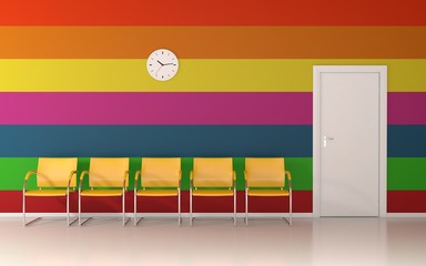 Colorful interior - horizontal colored lines on wall