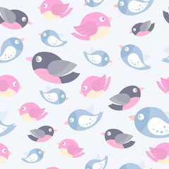 Different birds seamless pattern in pale tender colors.