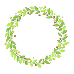 Abstract plants with berries round frame.