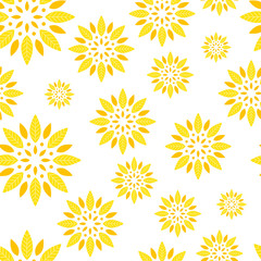 Seamless leaves rosette background in white and yellow colors.