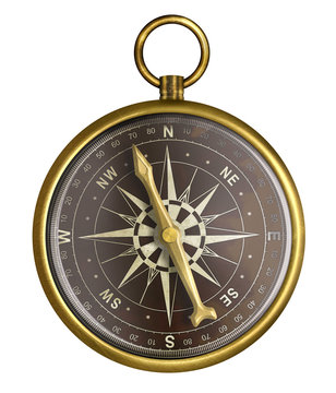 golden or brass old nautical compass illustration