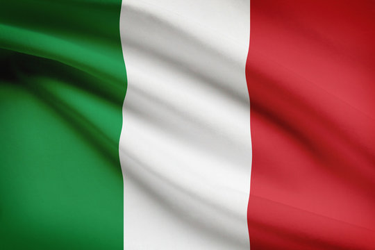 Series of ruffled flags. Italian Republic.