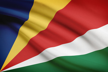 Series of ruffled flags. Republic of Seychelles.