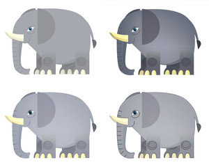 Cartoon elephant - 4 styles of coloring