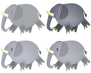 Cartoon elephant - 4 styles of coloring