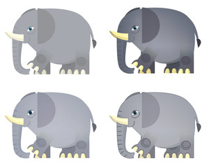 Cartoon elephant - 4 styles of coloring