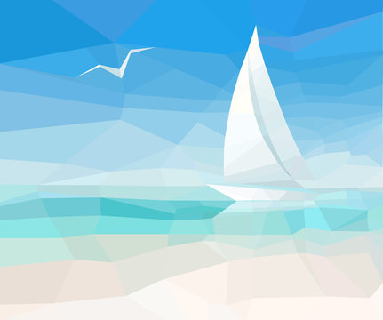 Marine abstract background with sailing ship