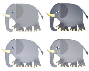 Cartoon elephant - 4 styles of coloring