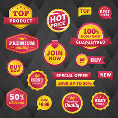 vector business badge labels set on dark background