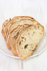 bread on plate on white background