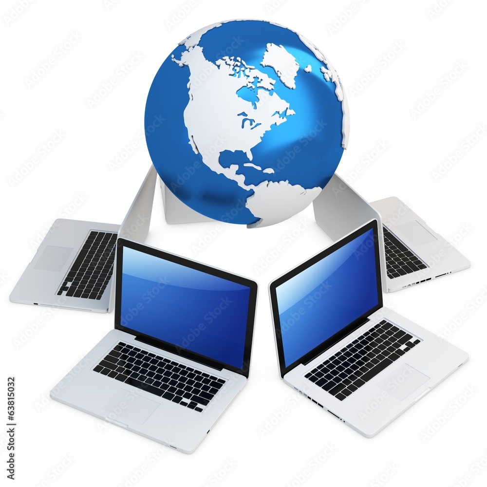 Poster 3d computer global mobile network with earth globe