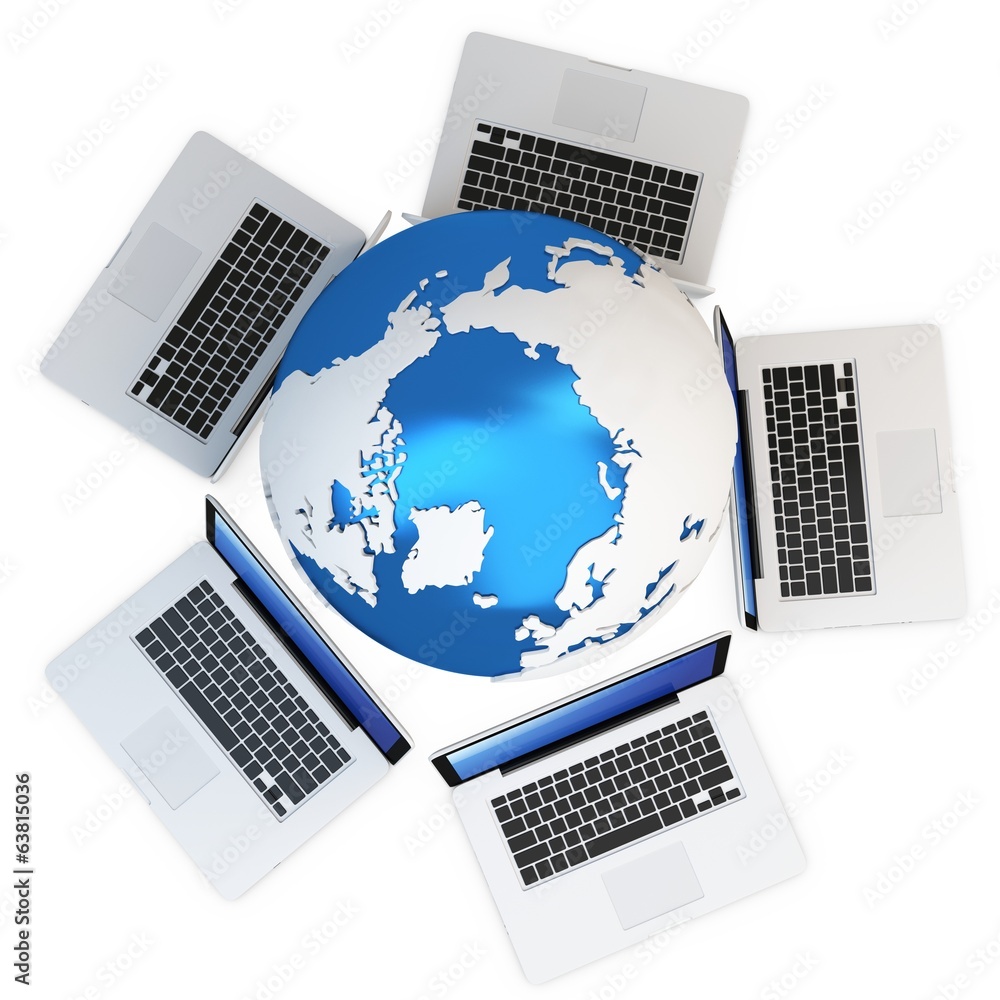 Aufkleber 3d computer global mobile network with earth globe