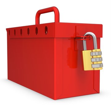 3d Red Locked Box With Golden Padlock