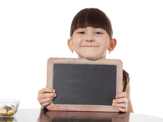 Girl and chalkboard