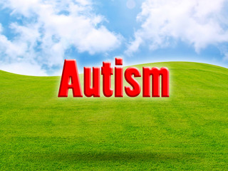 Autism  of green fresh grass under blue sky