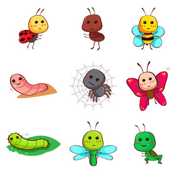 Cute cartoon insects and bugs