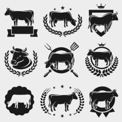 Cow labels and elements set. Vector