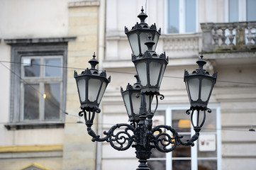 Fototapeta na wymiar Vintage lanterns on the streets of Lviv, Ukraine