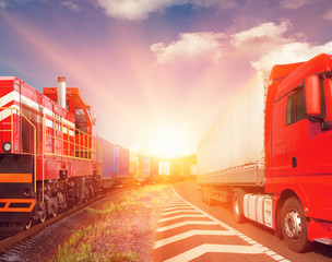 freight train and truck as transportation concept - 63818067
