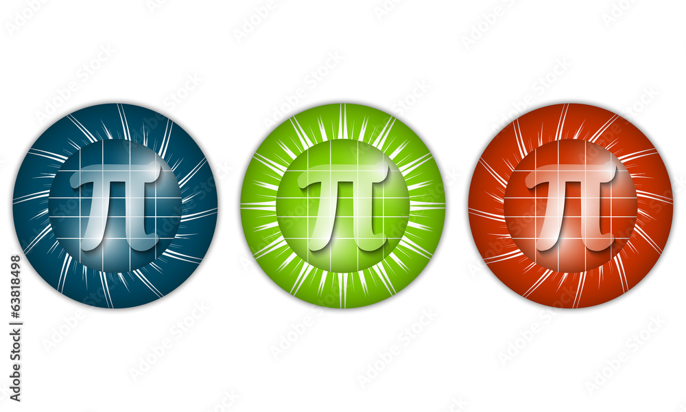 Poster set of three colored icons with pi sign