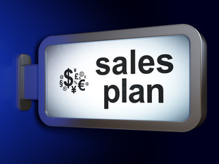 Advertising concept: Sales Plan and Finance Symbol on billboard