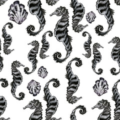 seamless background with sea horses and