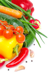 seasonal fresh vegetables isolated on white with space for text