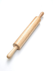 Wooden rolling pin on white background