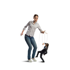 puppeteer controls a businessman