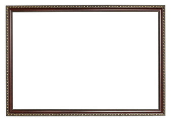 narrow ancient dark brown wooden picture frame - obrazy, fototapety, plakaty