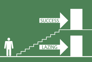 Illustration depicting a choice between laziness and success.