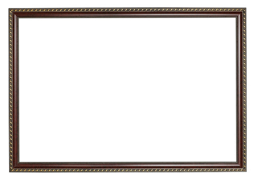 narrow ancient dark brown wooden picture frame