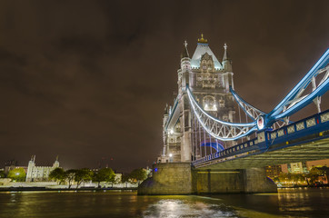 Panoramic view of Tower Bridge in London, night shoot