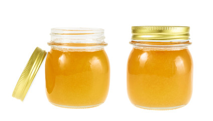 Closed and opened honey jar