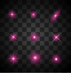 Set of different sparkling pink light effects vector