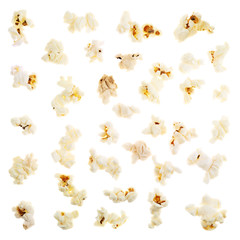Single popcorn pieces isolated