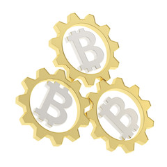 Three bitcoin cogwheel gears composition