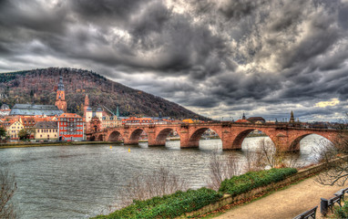 Fototapeta na wymiar View of Heidelberg with Alte Brucke - Baden-Württemberg, Germany