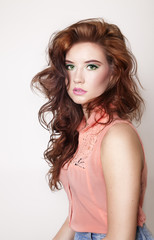 Naklejka premium Beauty portrait of sensual brunette girl.